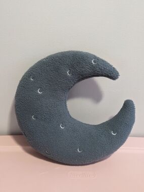 Moon Crescent Plush Pillow - Slate Blue